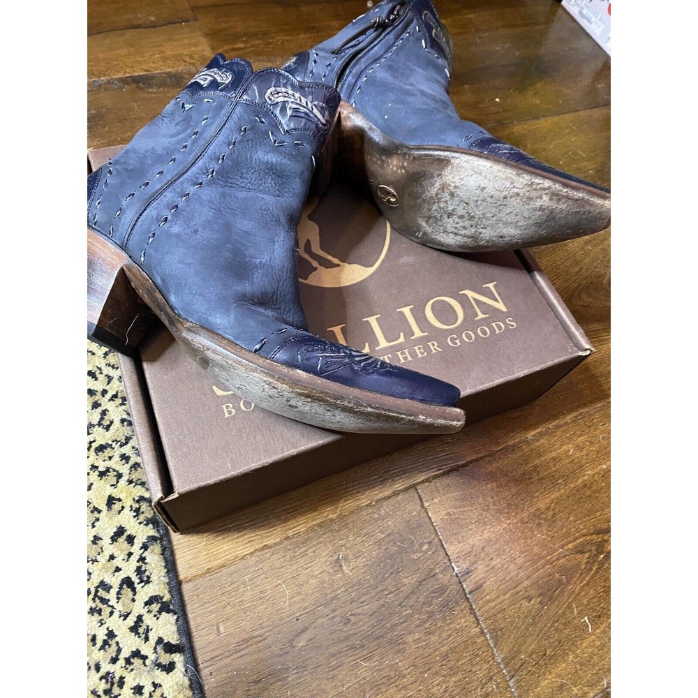 Womens cowboy boots Stallion Zorro size 8 Navy suede/embossed leather great cond - Picture 3 of 8